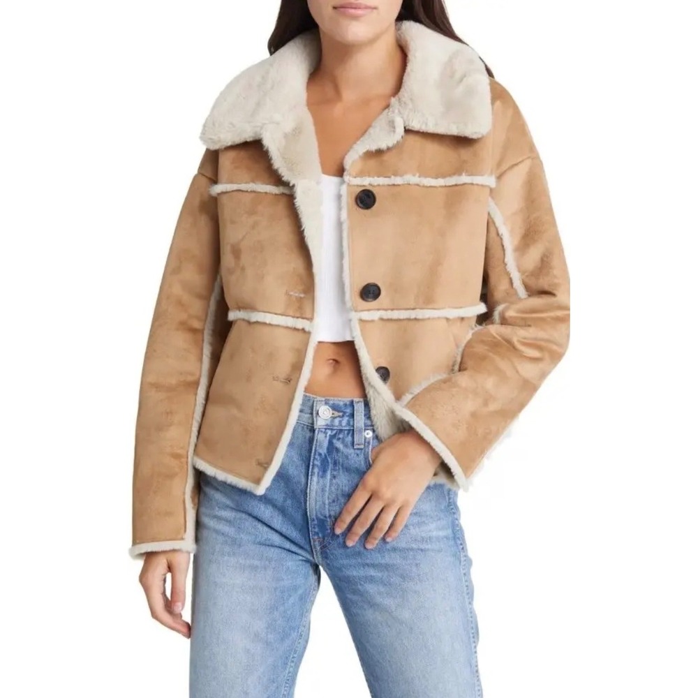Vero Moda Jacket "Emili" Faux Shearling Coat Women's Size Large Luxury Winter